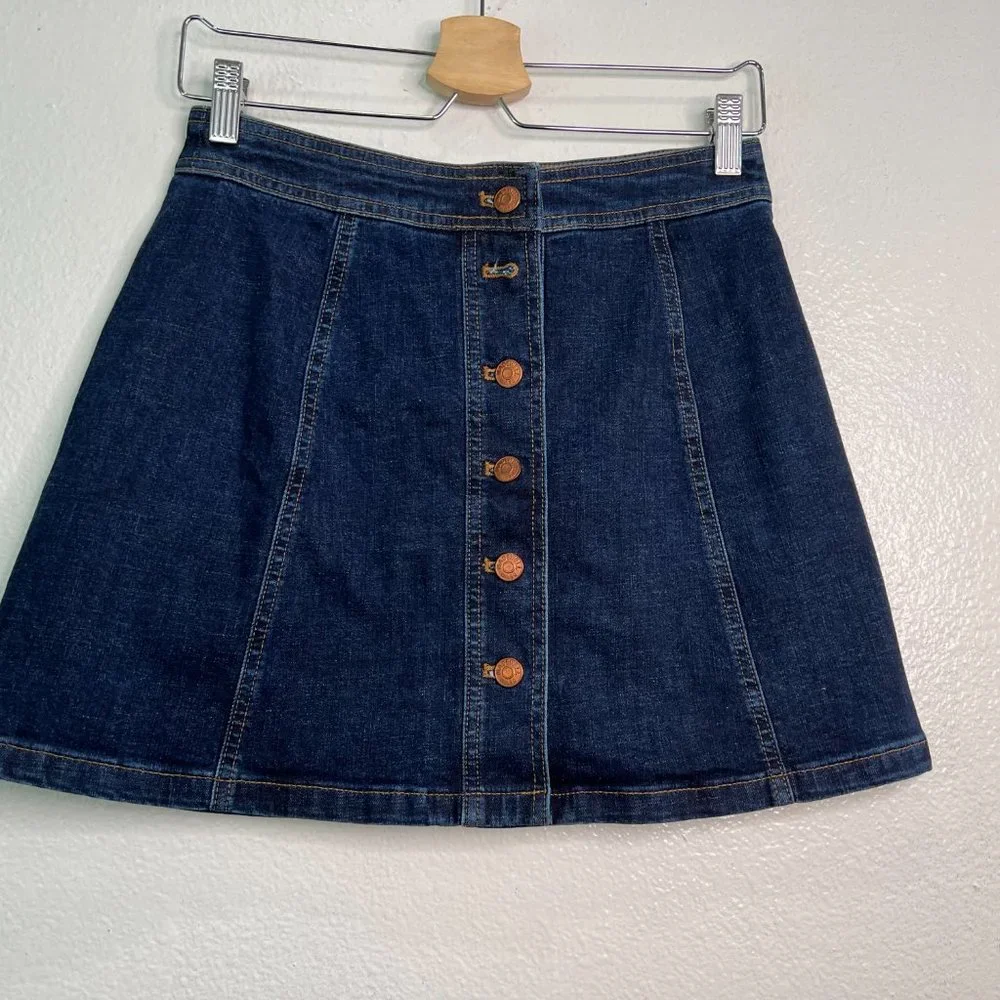 Madewell Denim Mini Skirt Button Front Dark Wash Size 2 - Picture 4 of 8